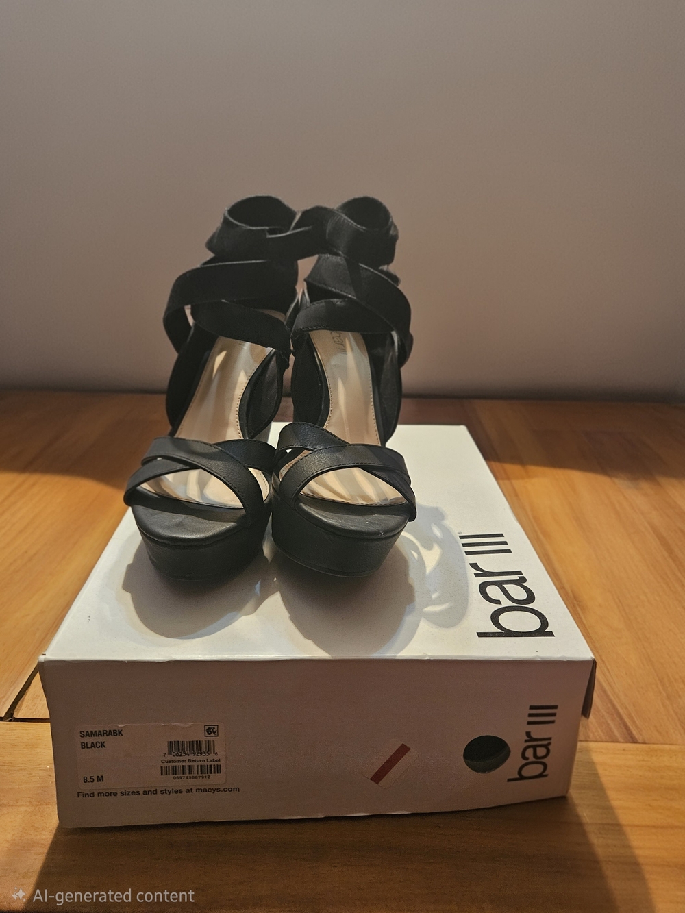 Bar III Black Strappy Wedge Platform Sandals